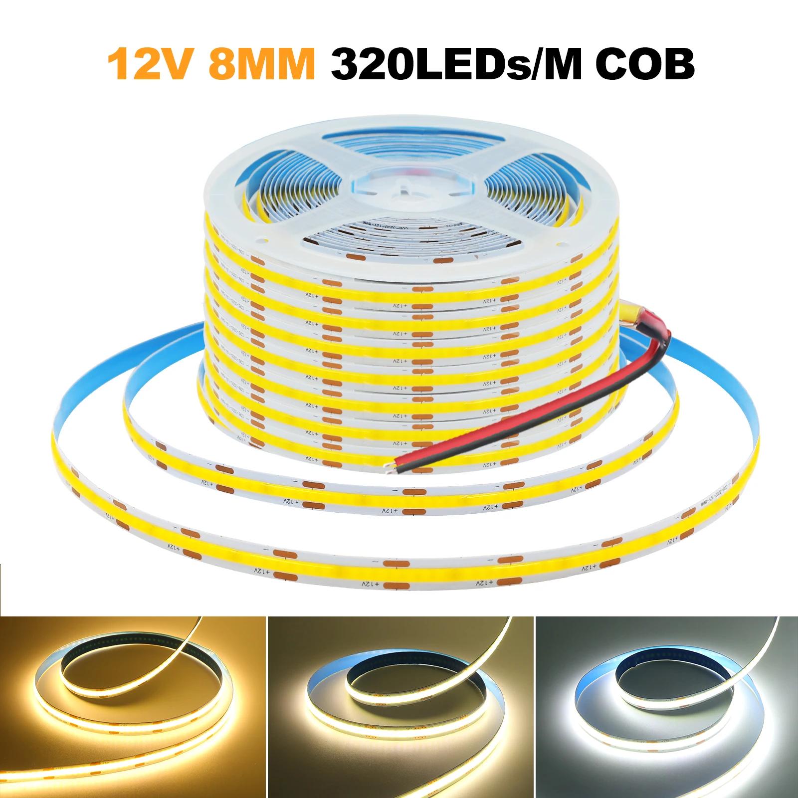 COB LED Ʈ , е  8mm FOB  ,  ڿ    , 12V, 24V, 320LEDs/m, 5m, 10m, RA90
